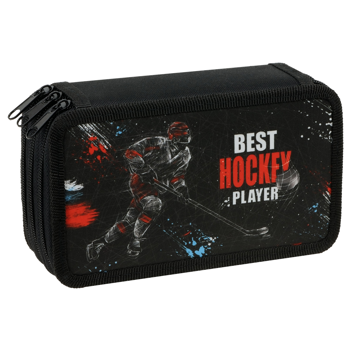 

Пенал ArtSpace Hockey, 3 отделения, 190х110 ткань, Черный, Hockey