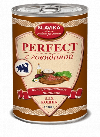 

Консервы для кошек SLAVIKA PERFECT, с говядиной, 12шт по 340г, Perfect