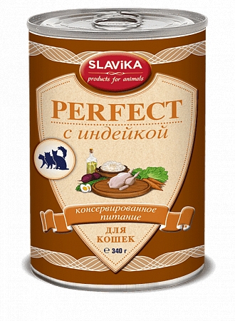 Консервы для кошек SLAVIKA PERFECT, с индейкой, 12шт по 340г