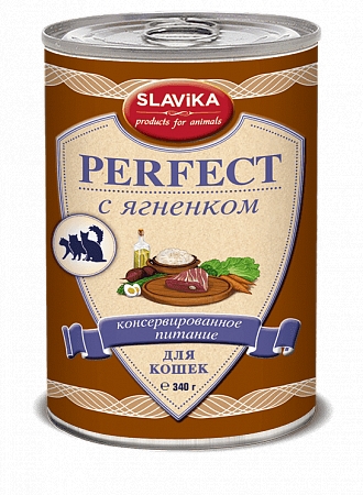 Влажный корм для кошек SLAVIKA PERFECT, с ягненком, 12шт по 340г