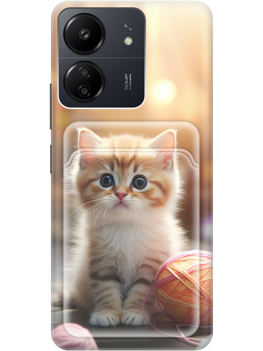 

Силиконовый чехол на Xiaomi Redmi 13C / Poco C65 с рисунком "Котик и нитки", Белый;желтый;розовый, 20011930