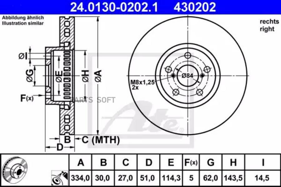

Тормозной диск ATE передний вентилируемый 334x30 мм 5 отверстий 24-0130-0202-1