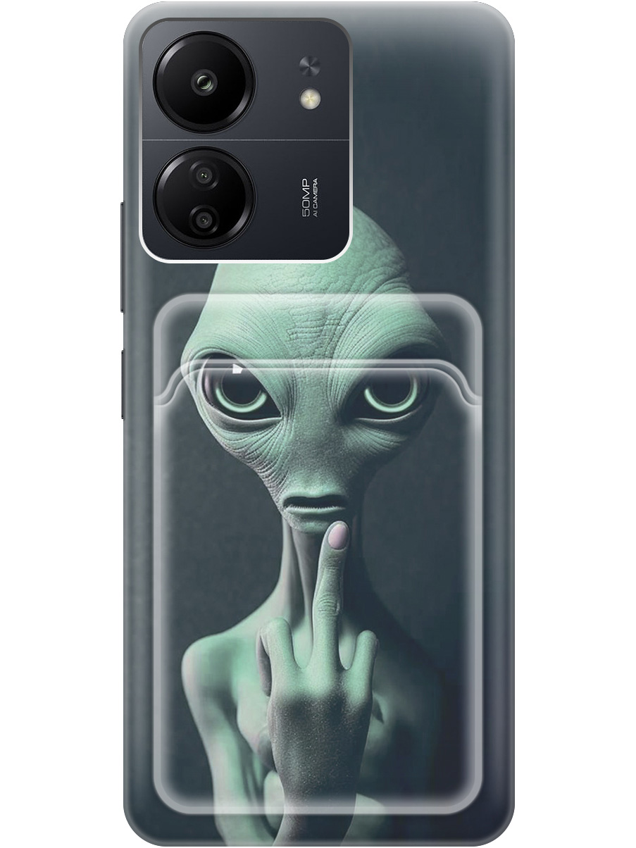 

Силиконовый чехол на Xiaomi Redmi 13C/Poco C65 с рисунком "Инопланетянин", Зеленый;синий;черный, 20011930