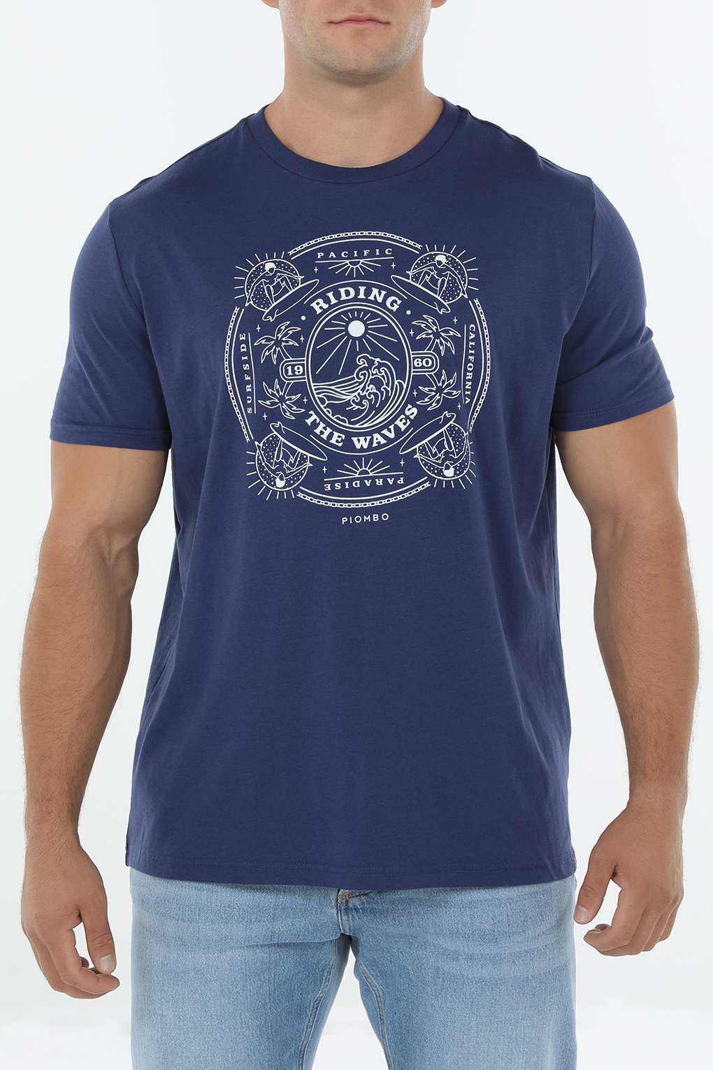 

Футболка мужская Piombo 2016299 синяя 2XL, Синий, 2016299