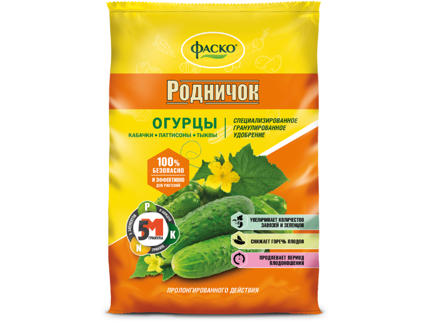 

Удобрение сухое Фаско 5М Родничок минеральное для огурцов гранулированное 1 кг