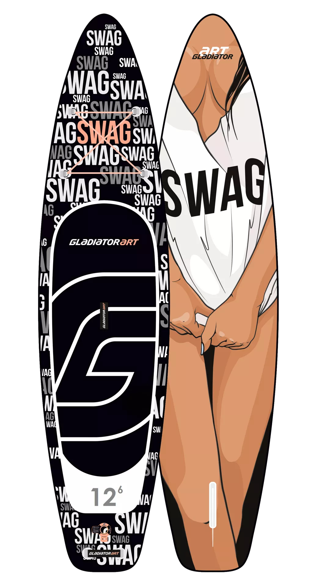 

SUP-доска GladiatorArt Swag 12,6' 384х81х15 см, насос, весло, лиш, ремнабор, до 170 кг, Art