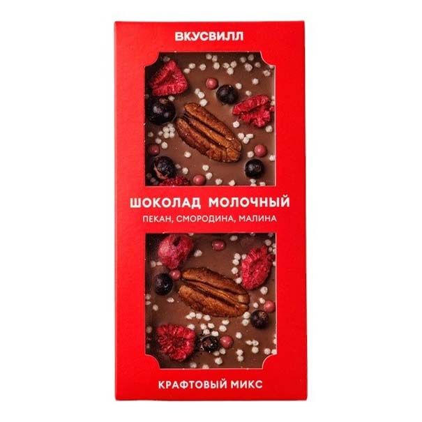 

Шоколад ВкусВилл Крафтовый микс-пекан-смородина-малина 70 г