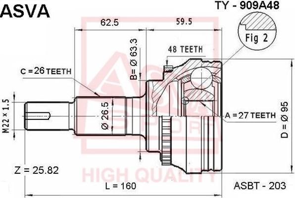 

ASVA 'TY909A48 ШРУС наруж.27x63.3x26 TOYOTA CAMRY MCV30 2.4L 1шт