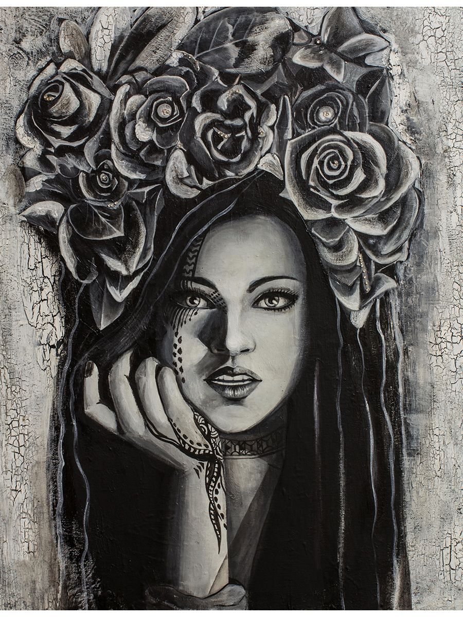 

Алмазная мозаика на подрамнике Девушка и розы, 40x30 см, 58075, ПРА-106