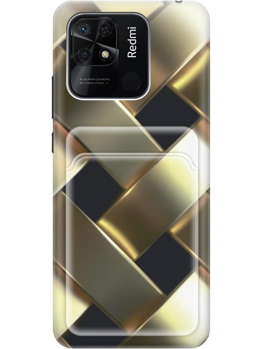 

Силиконовый чехол на Xiaomi Redmi 10C с рисунком "Золотистое плетение", Золотистый;черный, 20012066