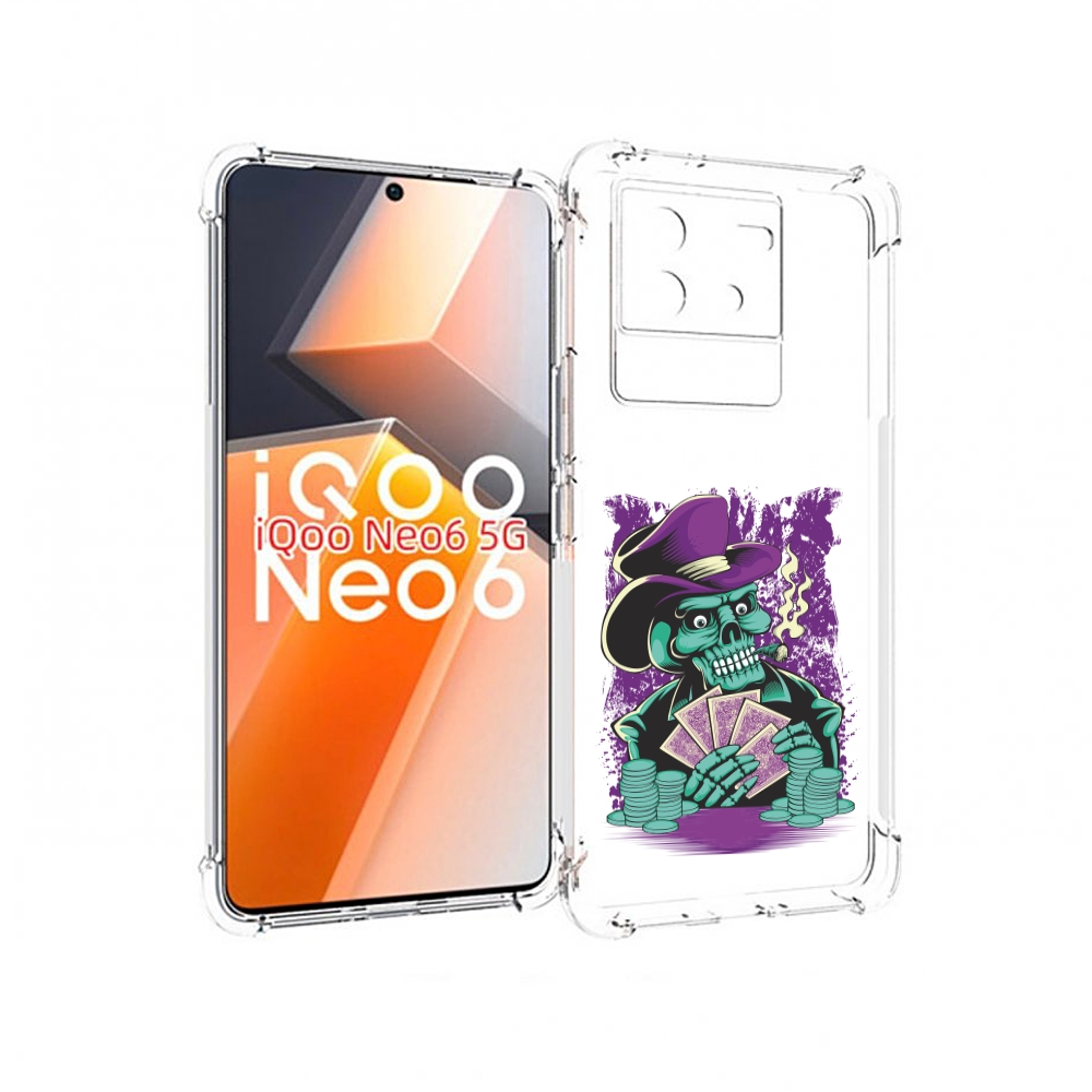 

Чехол MyPads зеленый череп с картами для Vivo iQoo Neo 6 5G, Прозрачный, Tocco