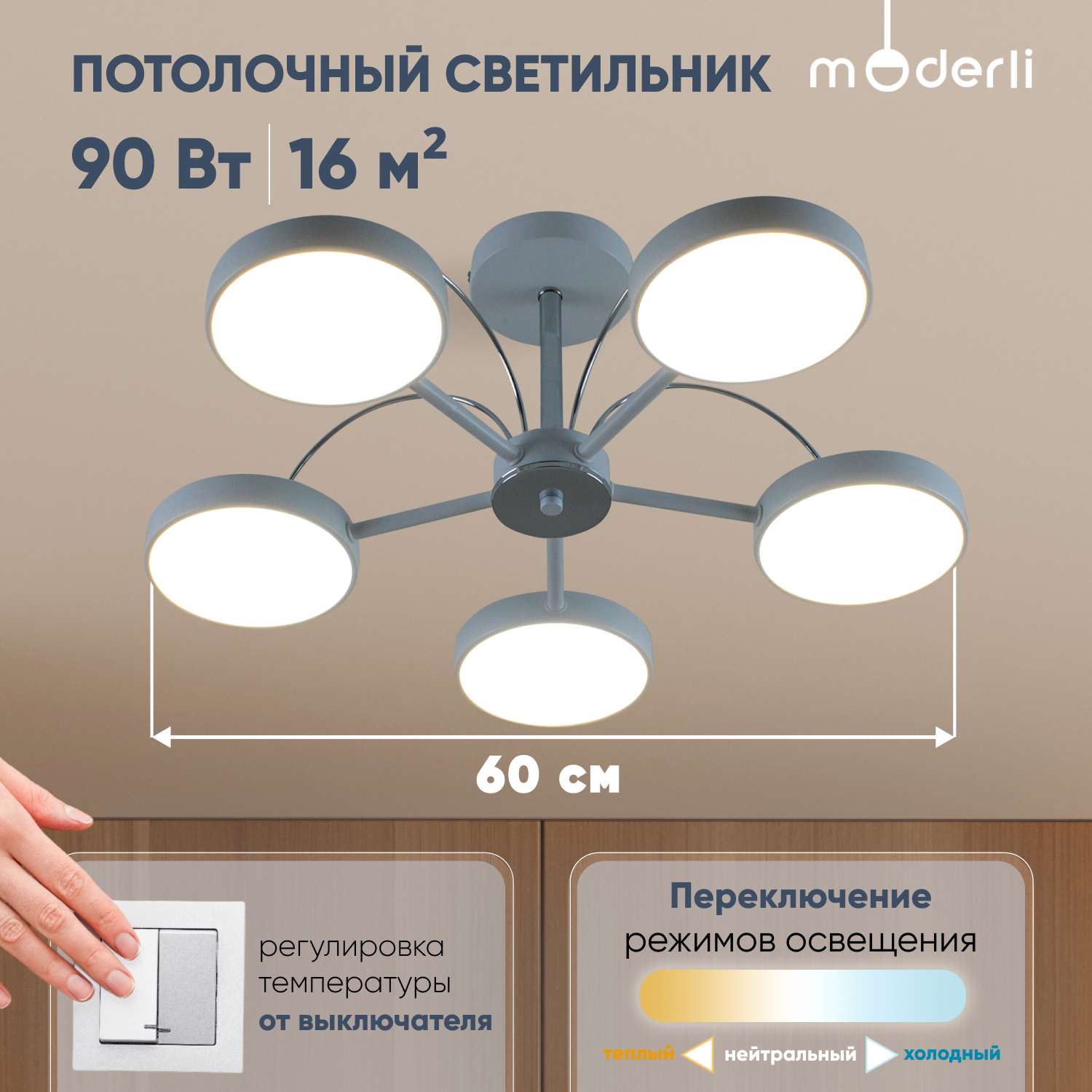 Светильник потолочный светодиодный Moderli V10969-CL Scandi белый, хром