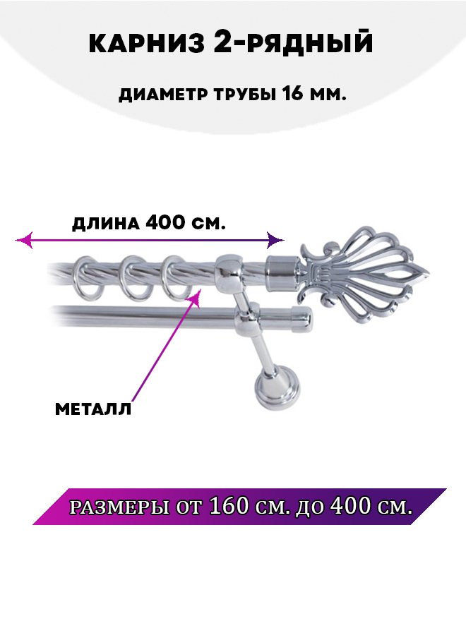 

Карниз металлический Lux Decor двухрядный Атлантида 4 м, Серебристый, Атлантида