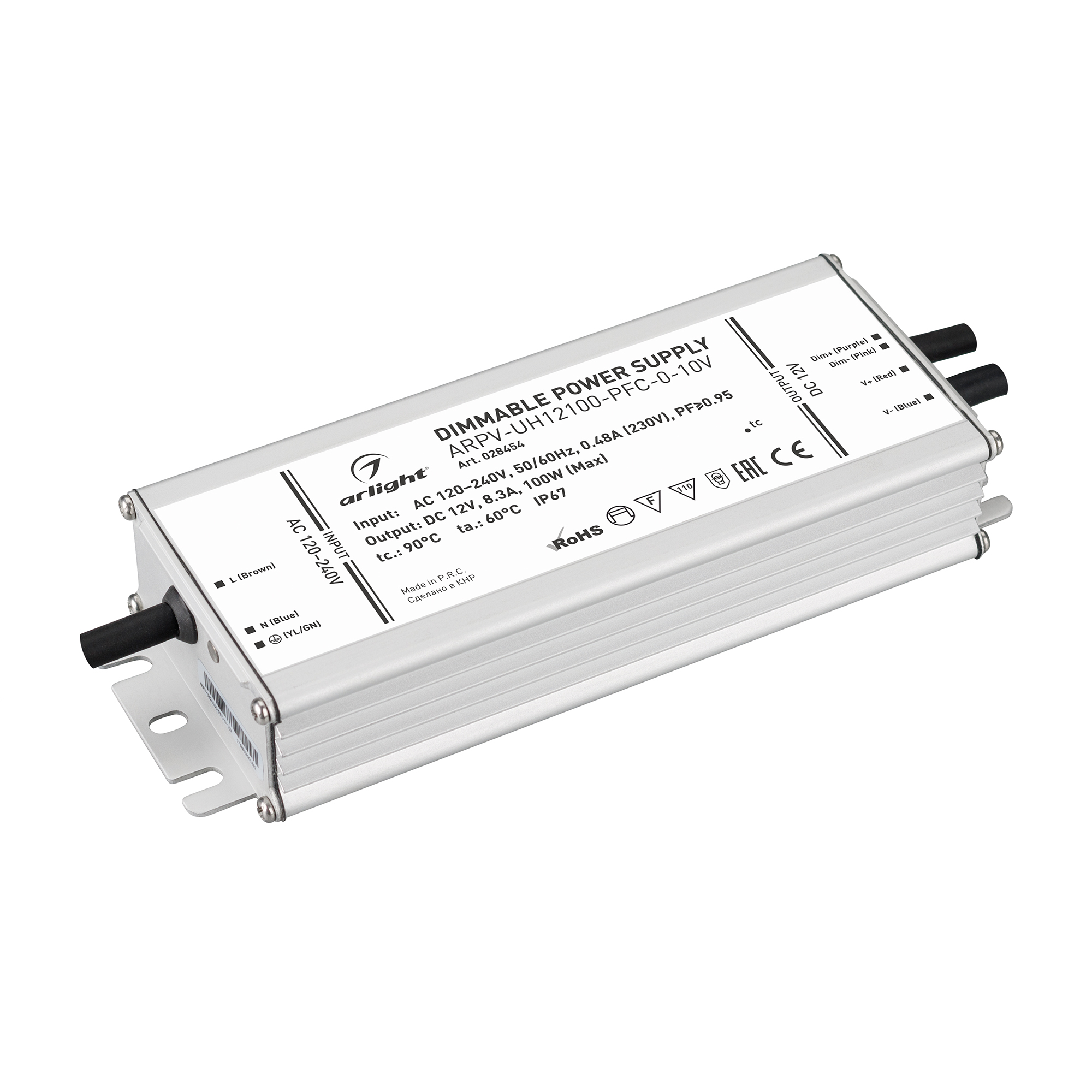 

Блок питания ARPV-UH12100-PFC-0-10V (12V, 8.3A, 100W) (Arlight, IP67 Металл, 7 лет), Серебристый, 028454