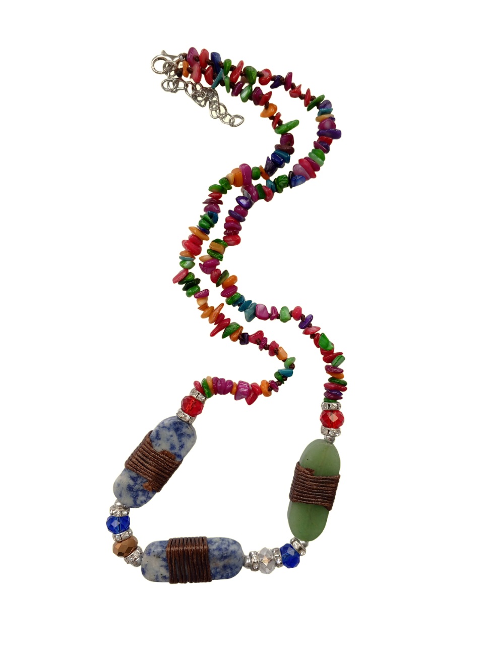 

Колье из бижутерного сплава/лески/металла 67 см NoBrand 102, лазурит/нефрит, 102