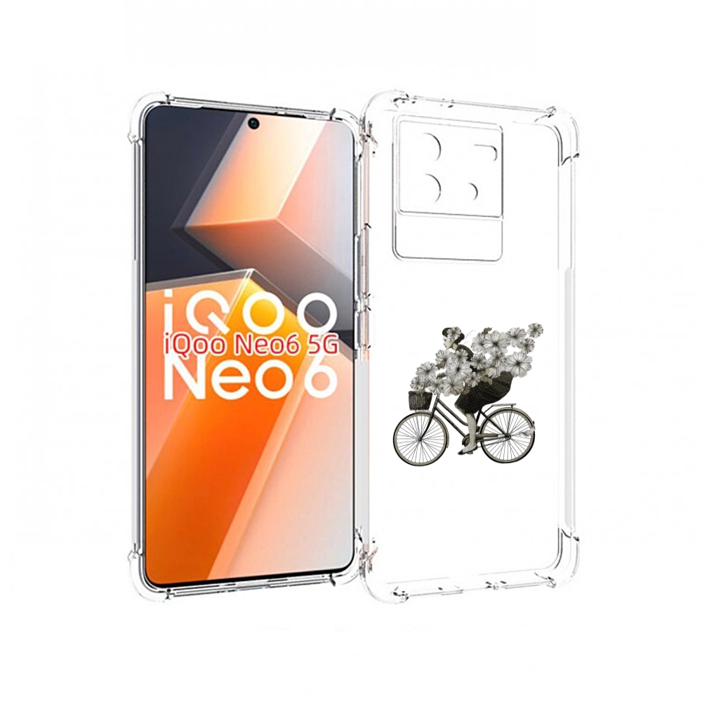 Чехол MyPads девушка на велосипеде с цветами для Vivo iQoo Neo 6 5G