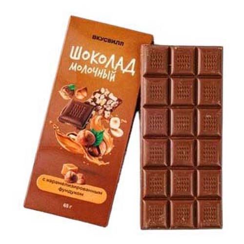 

Шоколад ВкусВилл молочный с карамелизированным фундуком 65 г