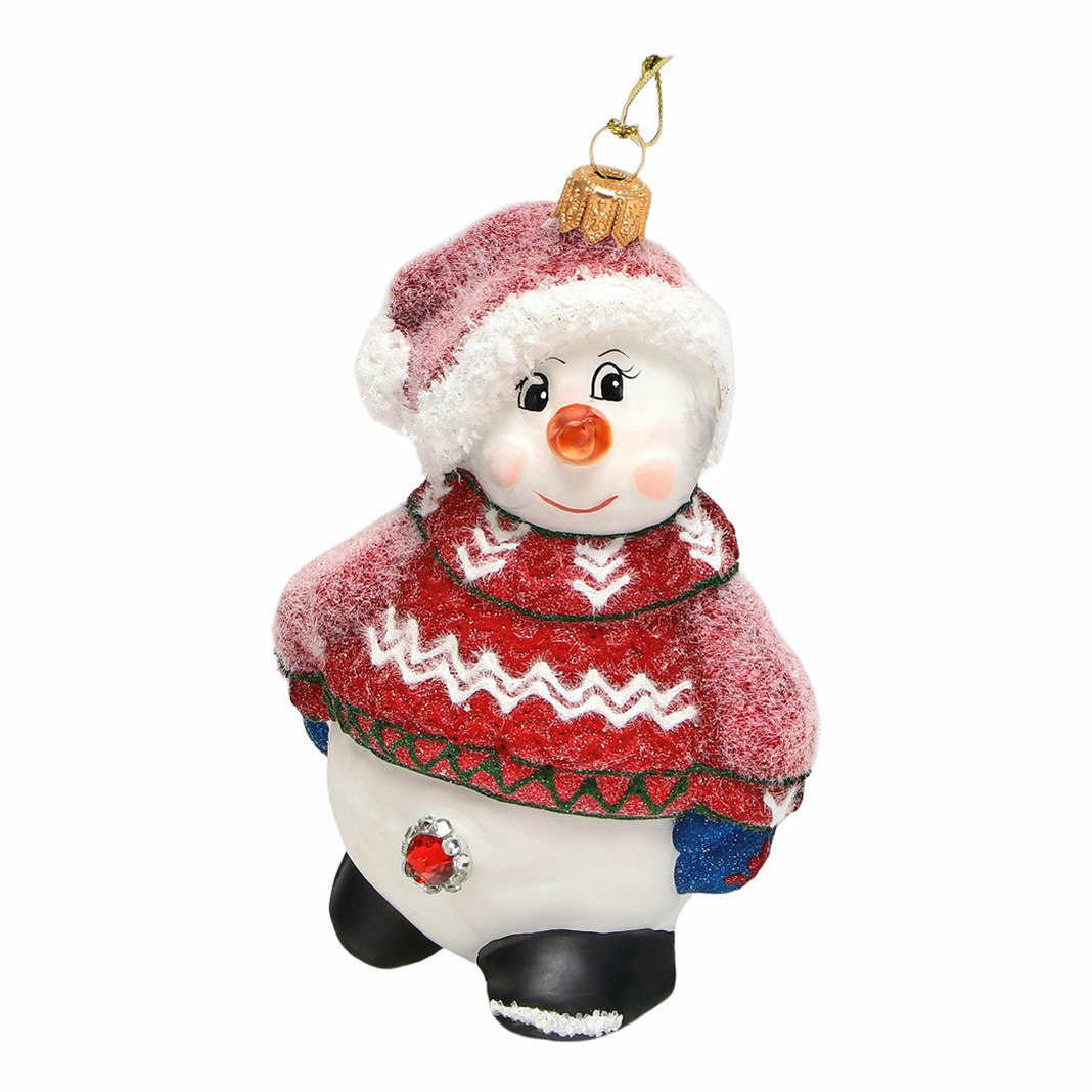 Елочная игрушка Irena Снеговик в свитере 1 шт. белая