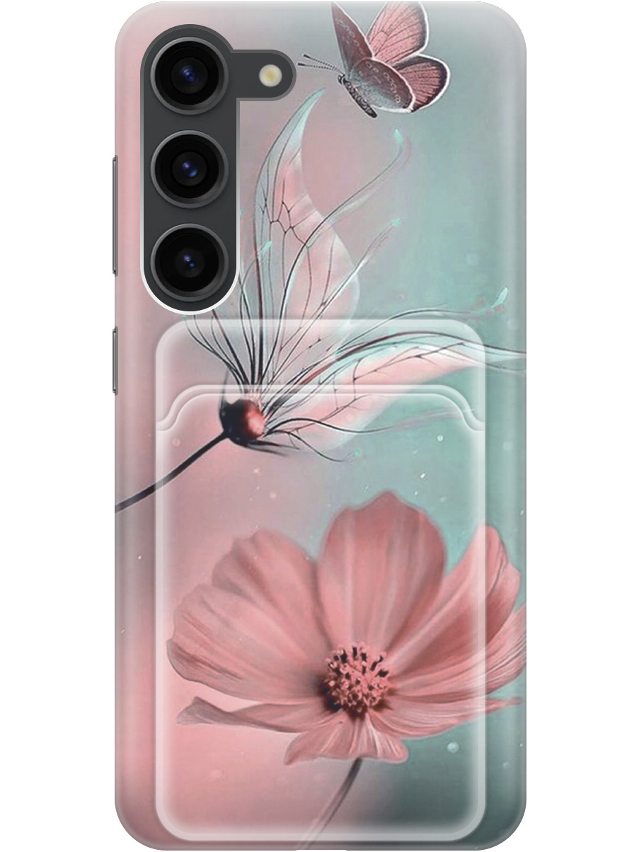 

Силиконовый чехол на Samsung Galaxy S23 с рисунком "Бабочка и цветы", Голубой;розовый;серый, 20011961