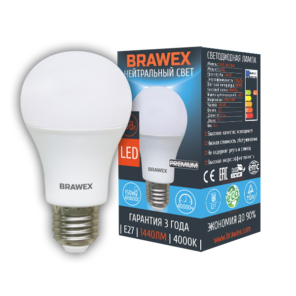 

Светодиодная лампа BRAWEX 16Вт 4000К А60 Е27 0314G-A60-16N