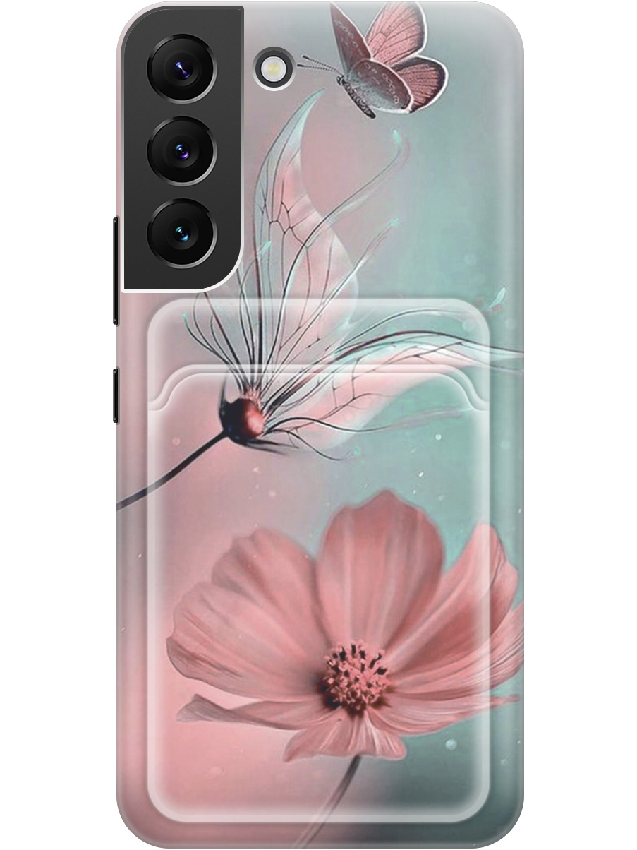 

Силиконовый чехол на Samsung Galaxy S22 с рисунком "Бабочка и цветы", Голубой;розовый;серый, 20012055
