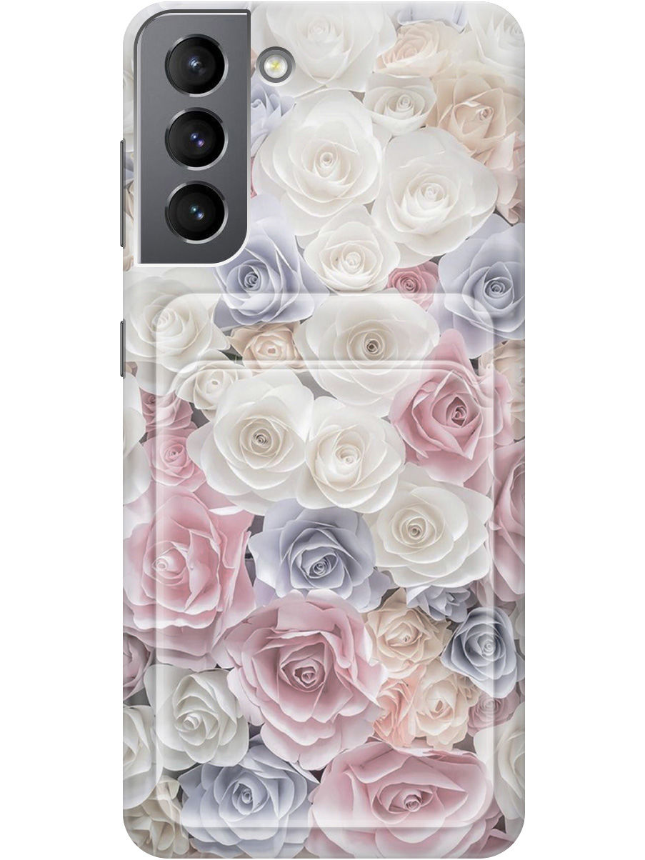 

Силиконовый чехол на Samsung Galaxy S21 с рисунком "Пастельные розы", Белый;розовый;серый, 20012051