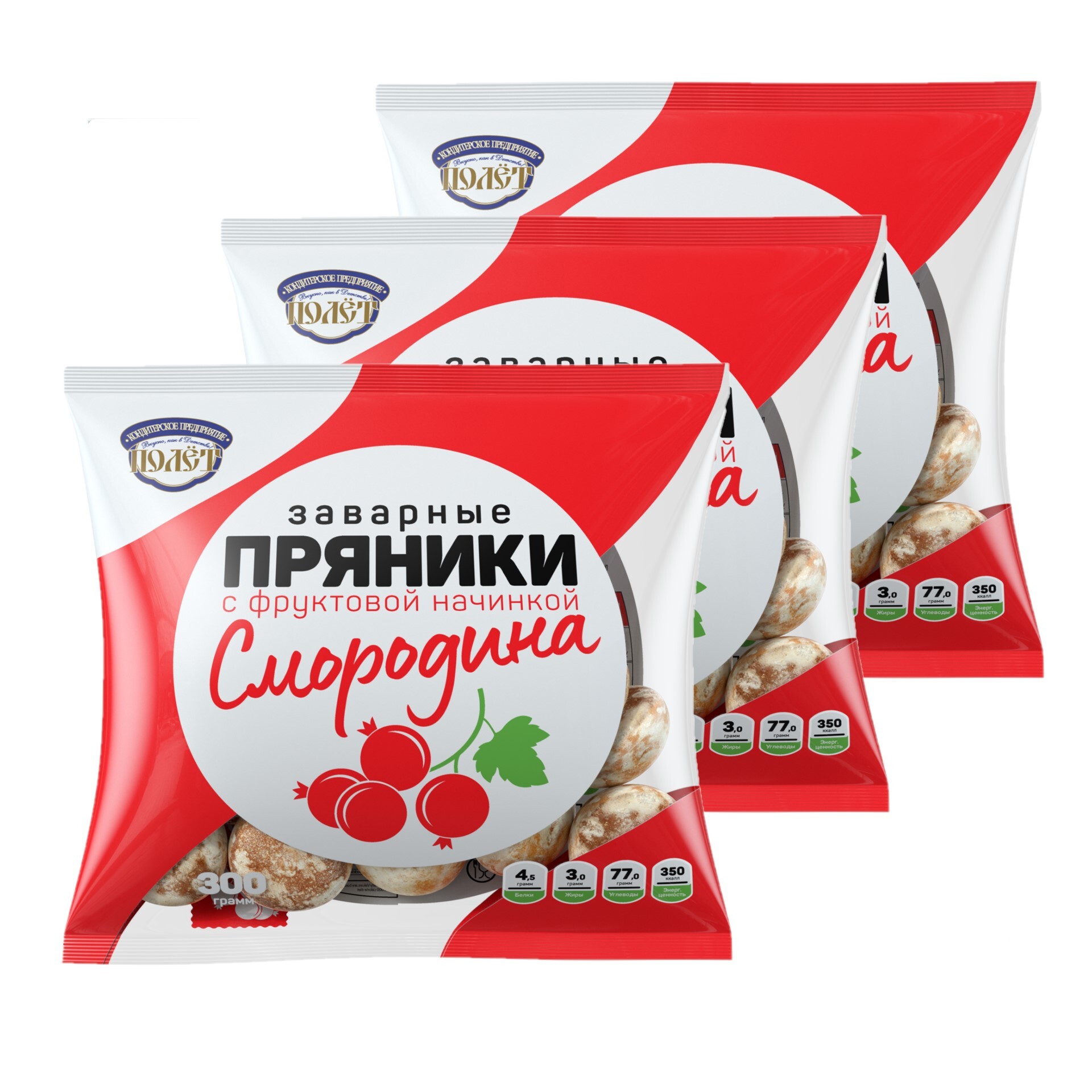 

Пряники со смородиновой начинкой заварные ПОЛЕТ, 300г х 3шт