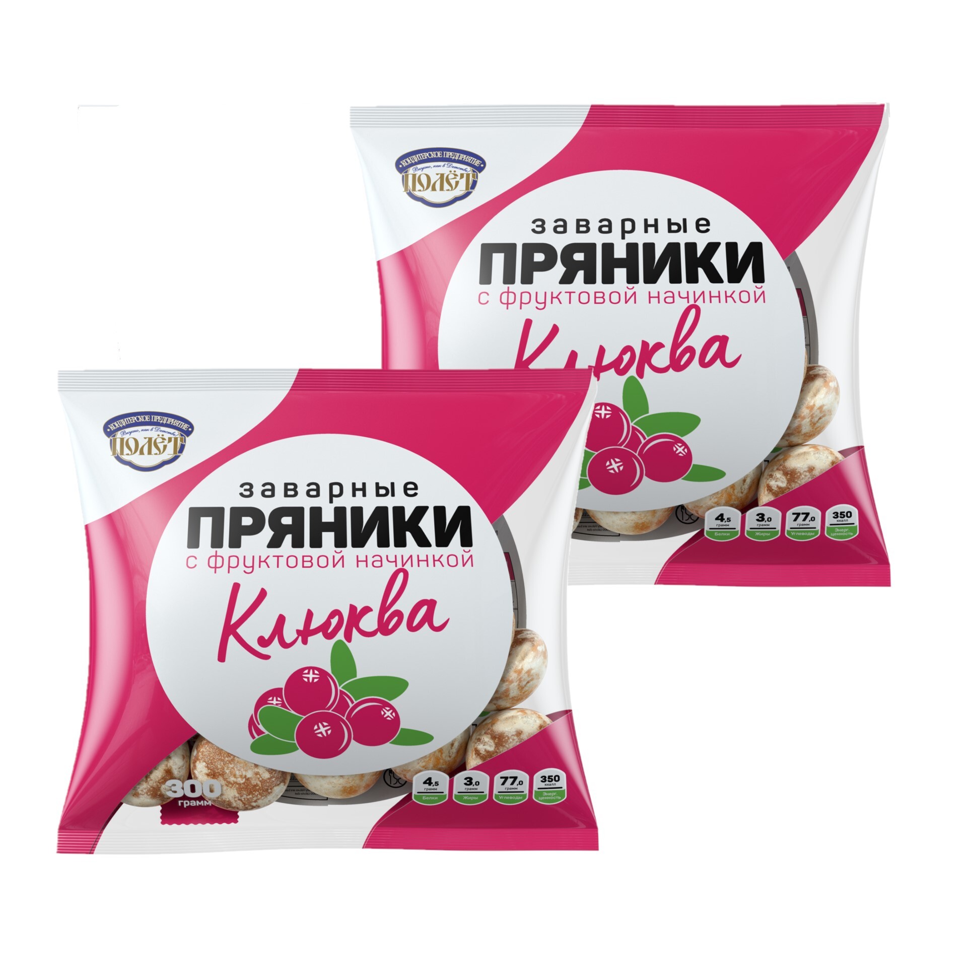 

Пряники с клюквенной начинкой заварные ПОЛЕТ, 300г х 2шт
