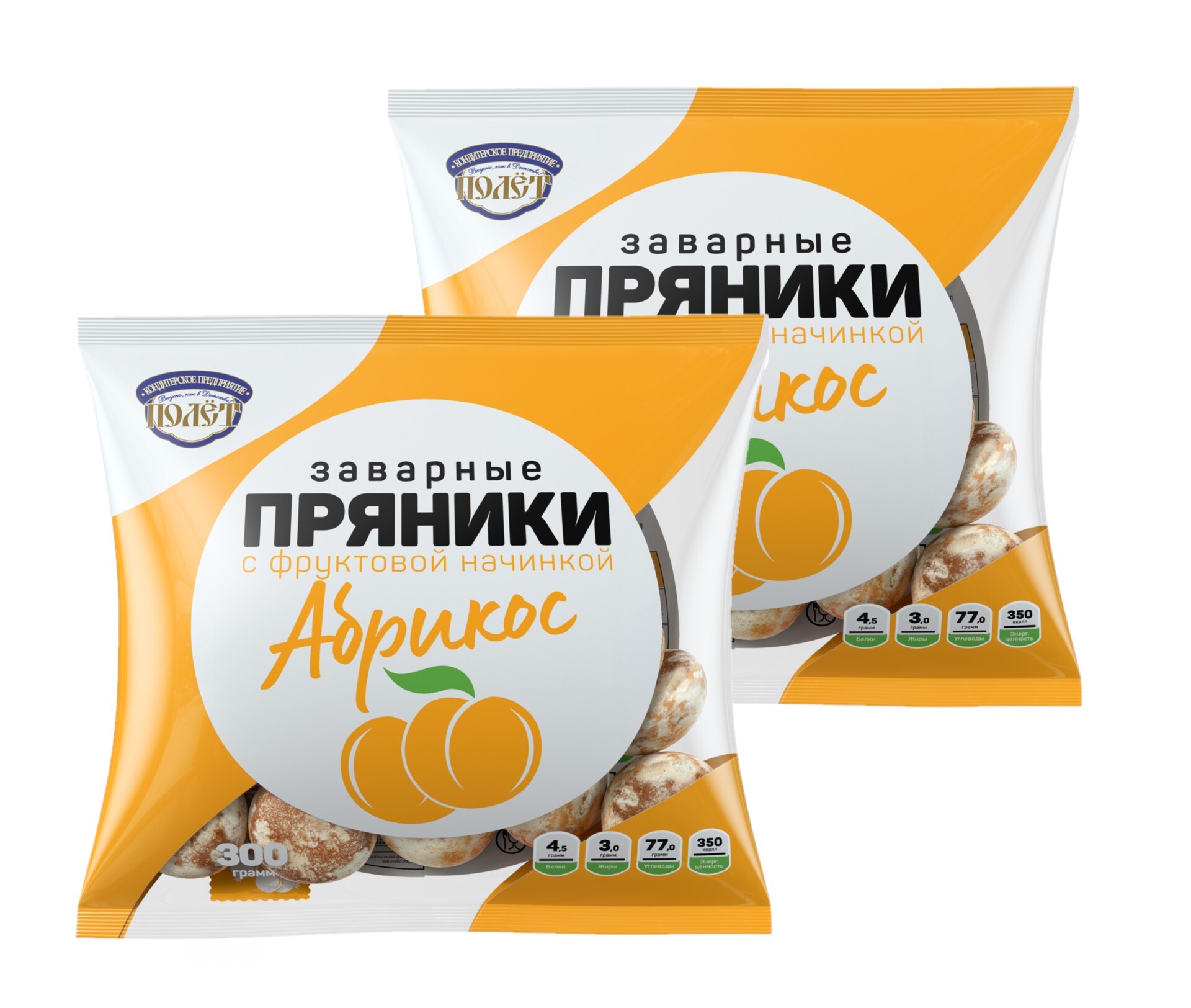 

Пряники с абрикосовой начинкой заварные ПОЛЕТ, 300г х 2шт