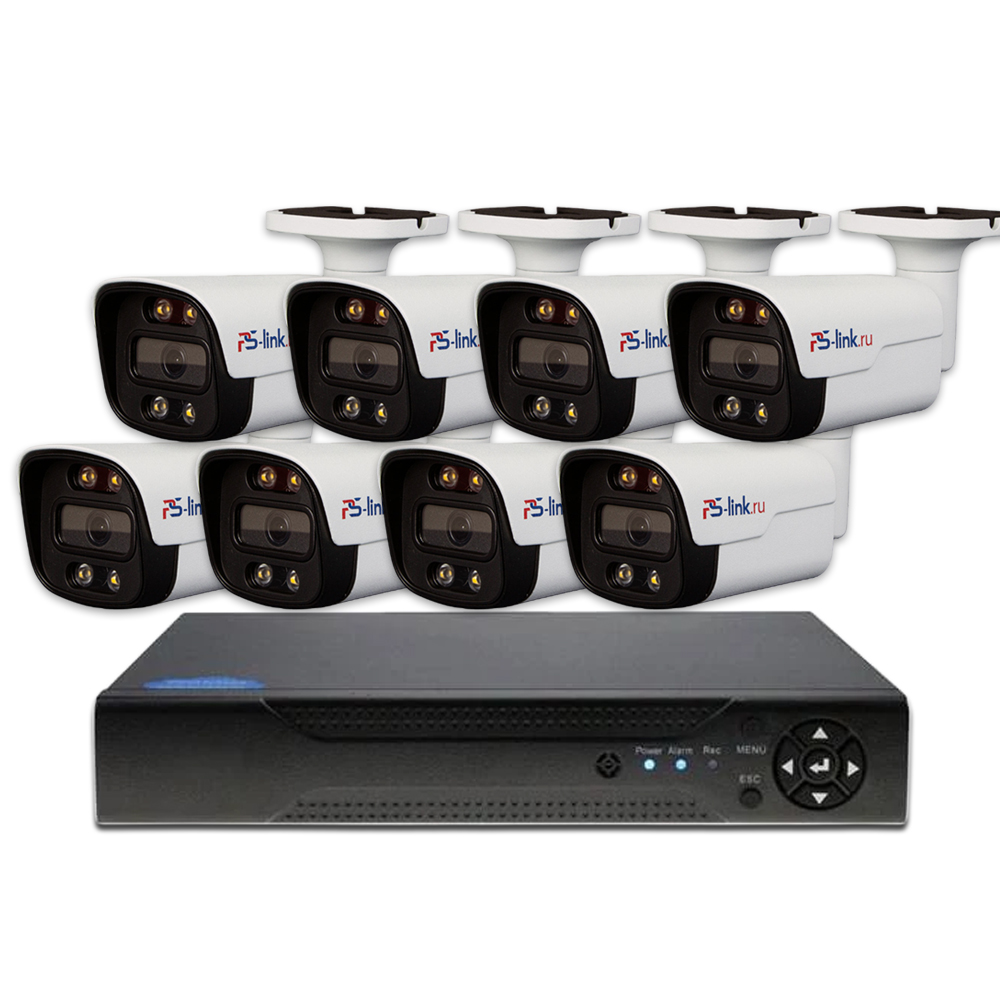 Комплект видеонаблюдения Ps-Link AHD 2Мп KIT-C208HDC, 8 камер, FullColor