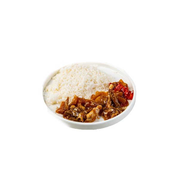 

Свинина ВкусВилл в кисло-сладком соусе с ананасом и болгарским перцем с рисом 230 г