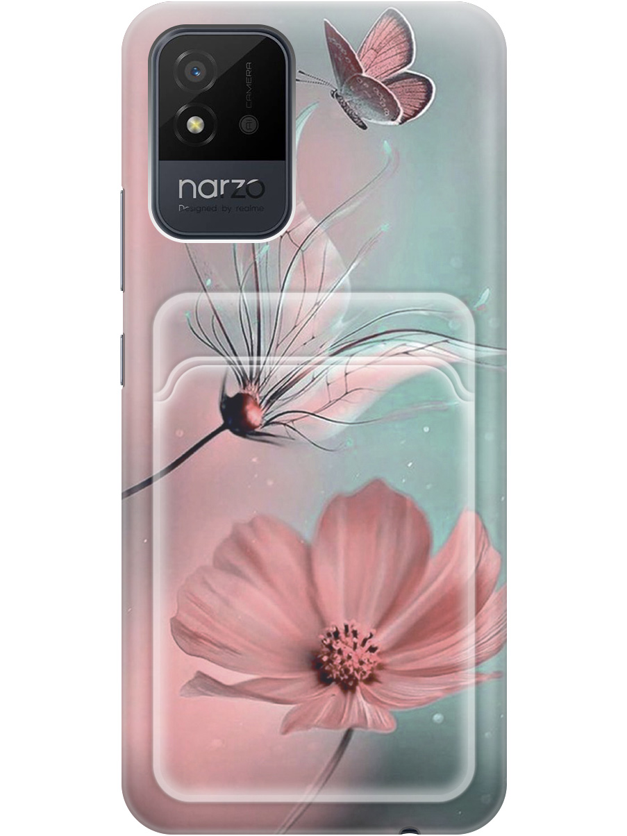 

Силиконовый чехол на Realme narzo 50i с рисунком "Бабочка и цветы", Голубой;розовый;серый, 20012040