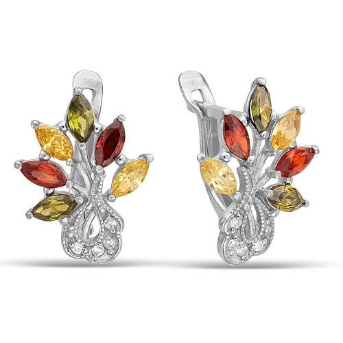 

Серебряные серьги листочки с фианитами родирование Б3387044Д1, Б3387044Д1