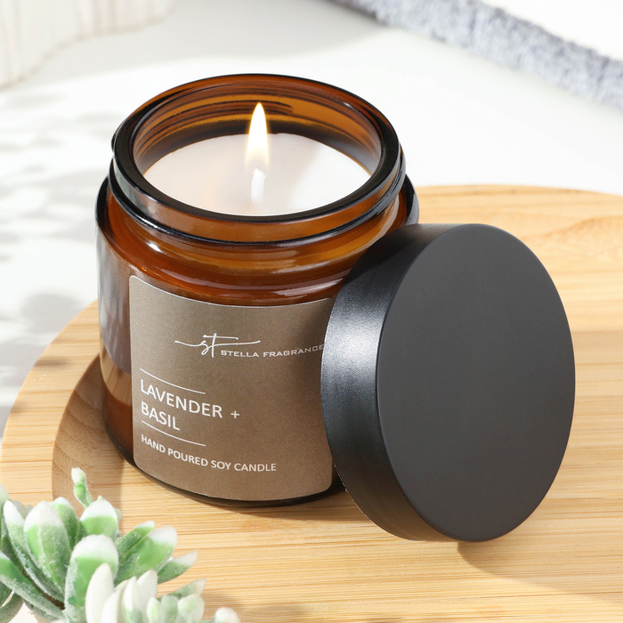 

Ароматическая свеча в банке Stella Fragrance LAVENDER BASIL, соевый воск, 90 гр.