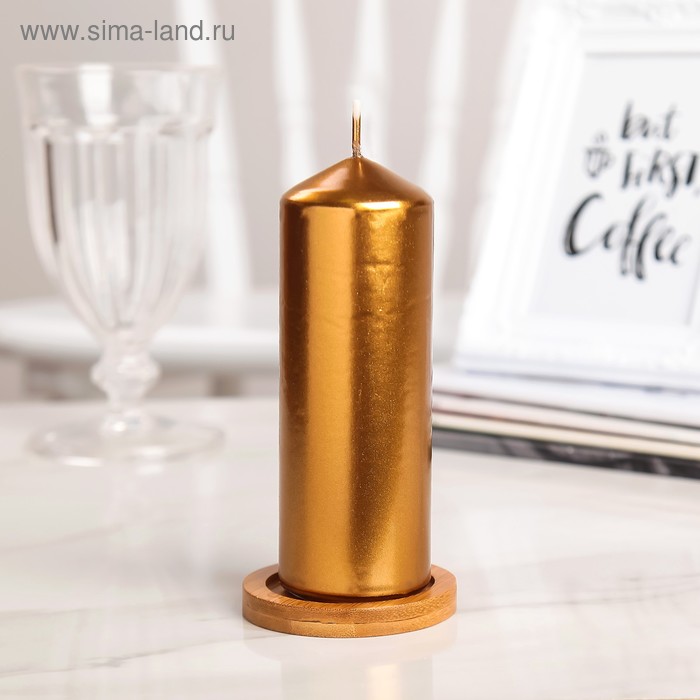 фото Свеча столбик, кофейно-золотая, 5,5×15см дарим красиво