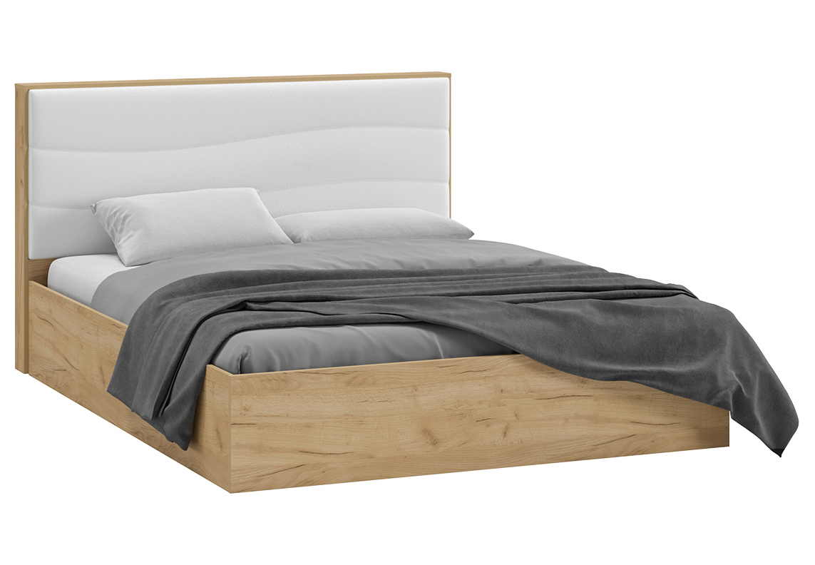 Кровать ТриЯ Миранда (1600) с ПМ Дуб Крафт Золотой/Белый глянец