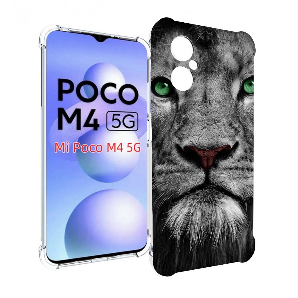 

Чехол MyPads Лев-зеленоглазый мужской для Xiaomi Poco M4 5G, Прозрачный, Tocco