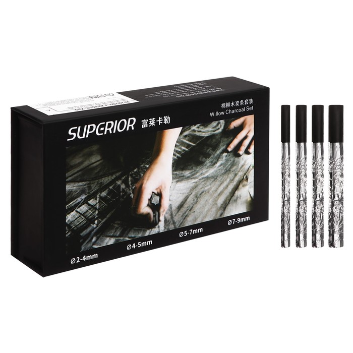 

Уголь Superior натуральный 25шт+25шт+18шт+15шт длина-7-8 см в картон коробке черн, Темный