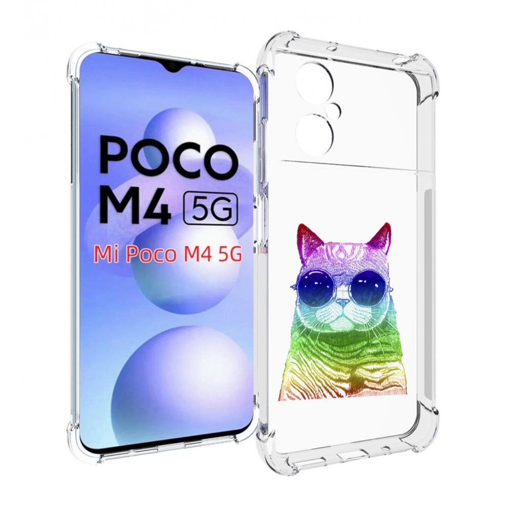 

Чехол MyPads Кот в очках для Xiaomi Poco M4 5G, Прозрачный, Tocco