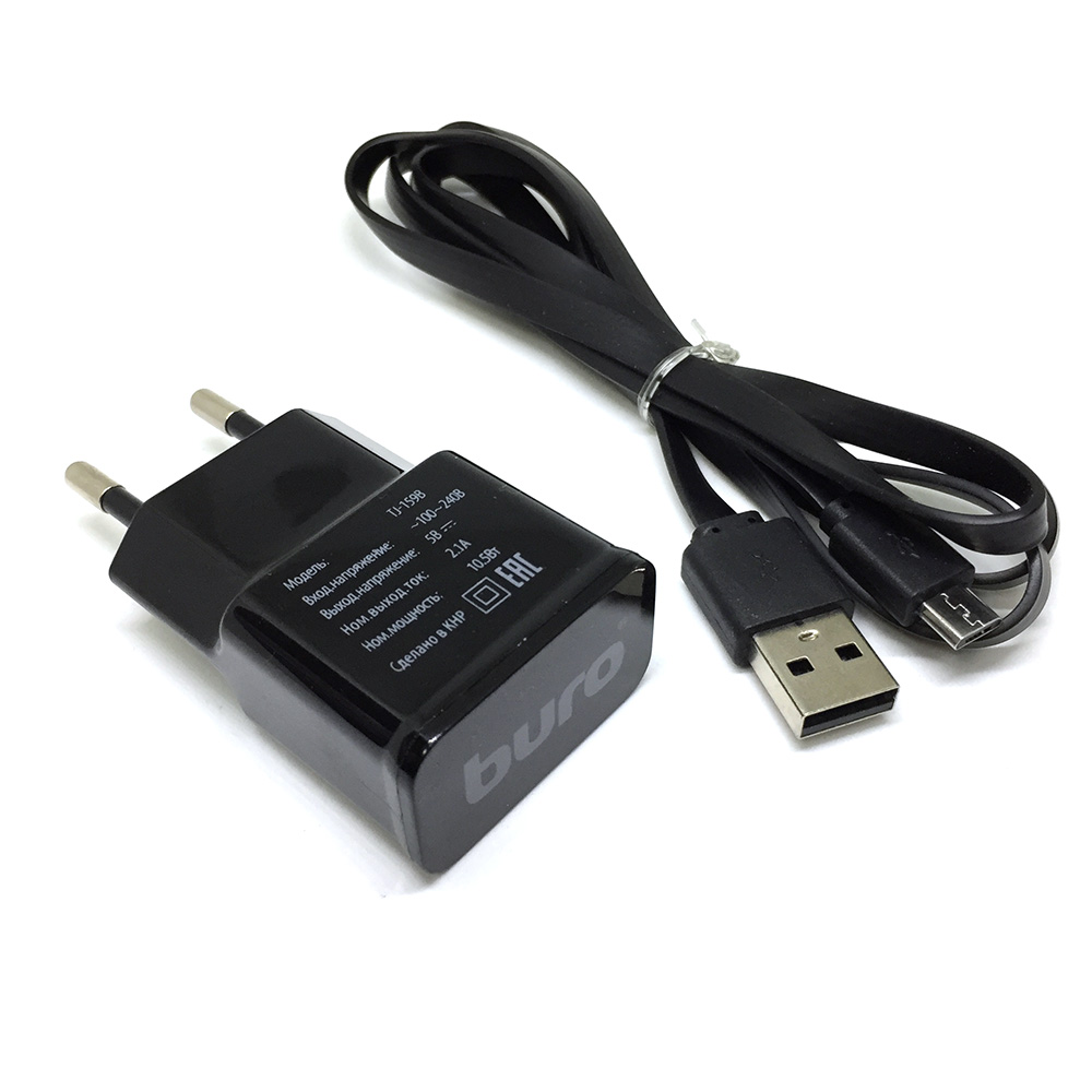 

Адаптер питания, блок питания, 220В на 5В / 2.1А, Buro TJ-159B, с кабелем micro USB 1м