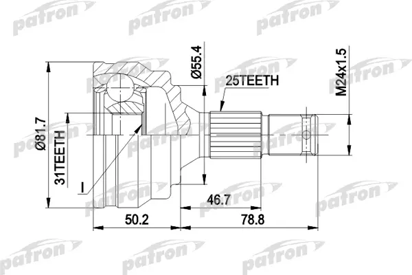 

ШРУС наружн к-кт 25x55x31 PEUGEOT: 405 II 92-95, 405 II Break 92-96 PATRON PCV1259