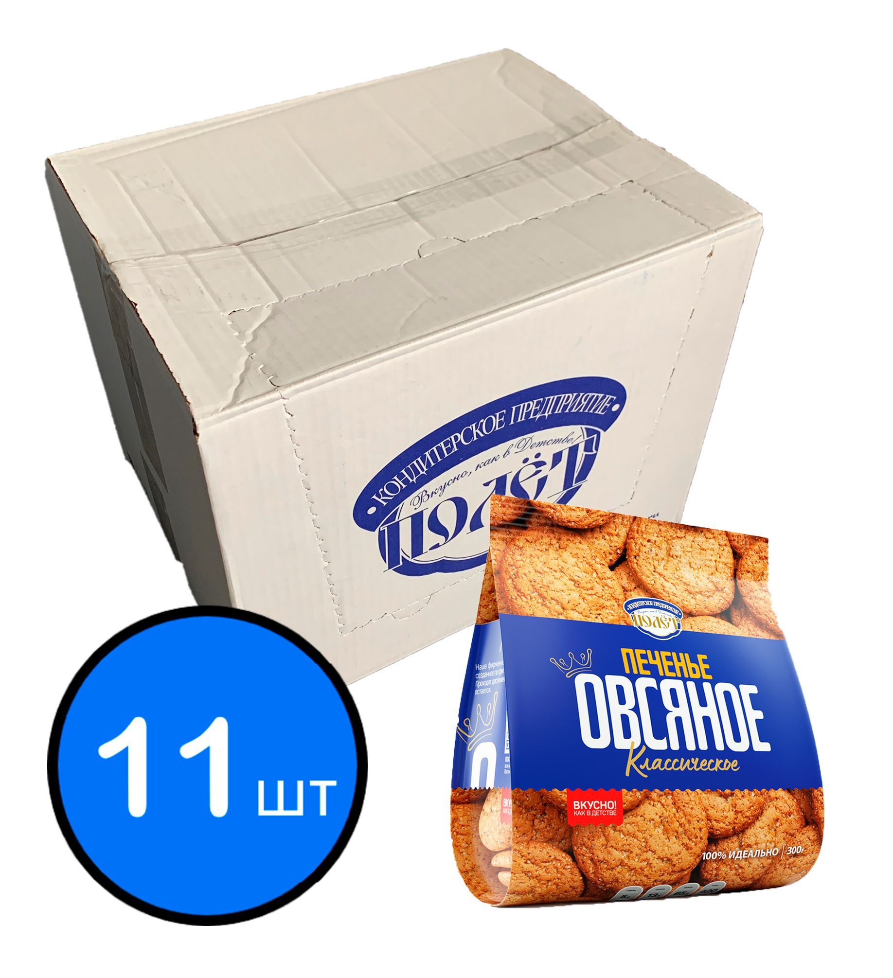 

Печенье Овсяное Классическое ПОЛЕТ (пакет), 300г х 11шт