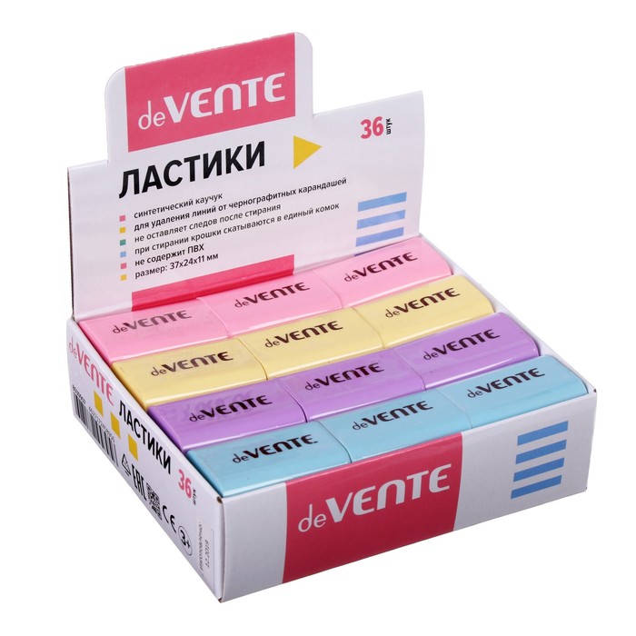 

Ластик deVENTE Pastel, синтетика 37 х 24 х 11мм, прямоугольный, микс*4 цвета (штрих-код на, deVENTE Pastel