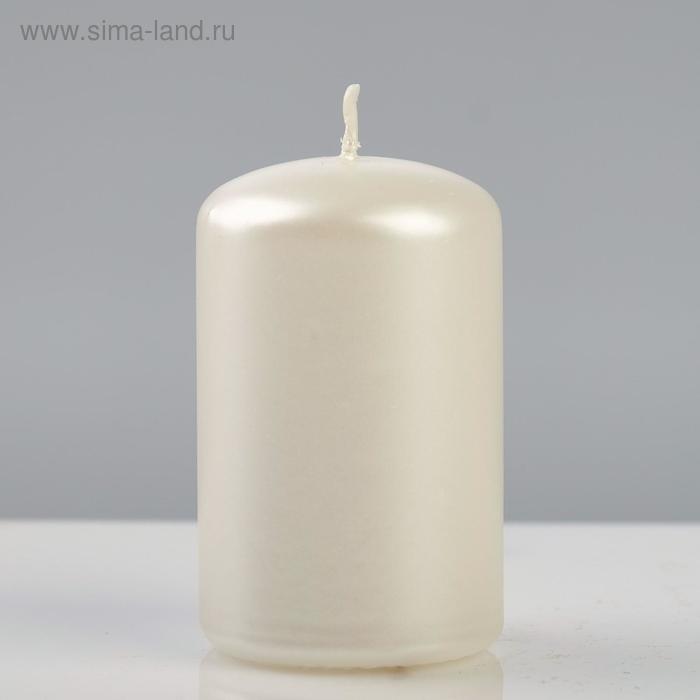 фото Свеча - цилиндр лакированная, platinum, 5×8 см, жемчужный белый trend decor candle