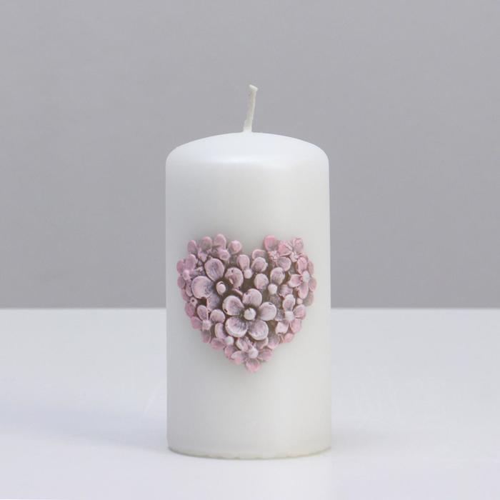 фото Свеча - цилиндр цветочное сердце , 6х11,5 см , жемчужный белый trend decor candle