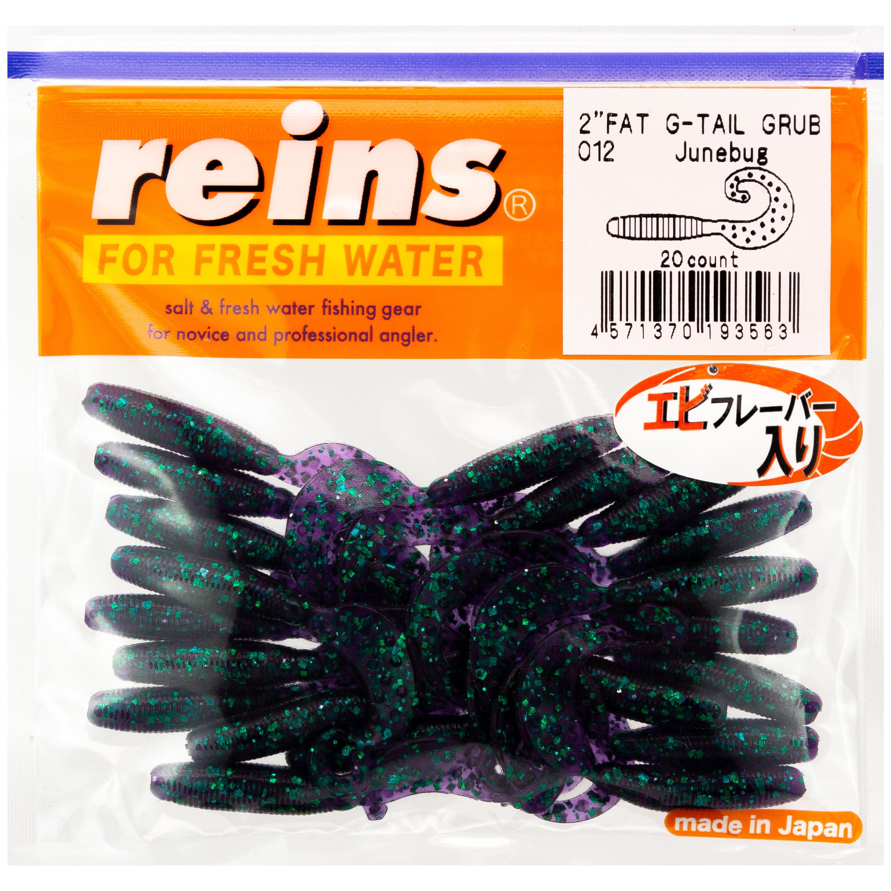 

Мягкая приманка Reins Fat G-Tail Grub 2 дюйма, #012 Junebug, 20 шт, Fat G-Tail Grub