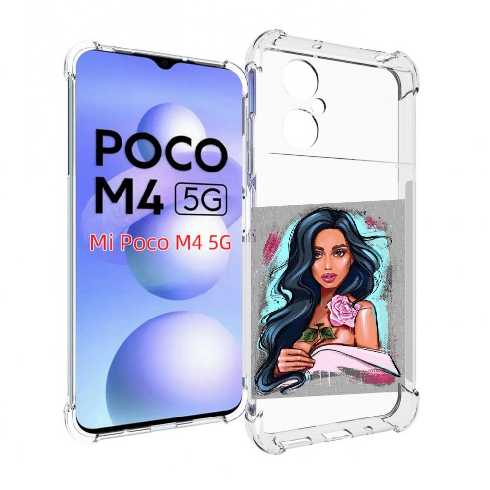 

Чехол MyPads Девушка-с-розовой-розочкой женский для Xiaomi Poco M4 5G, Прозрачный, Tocco