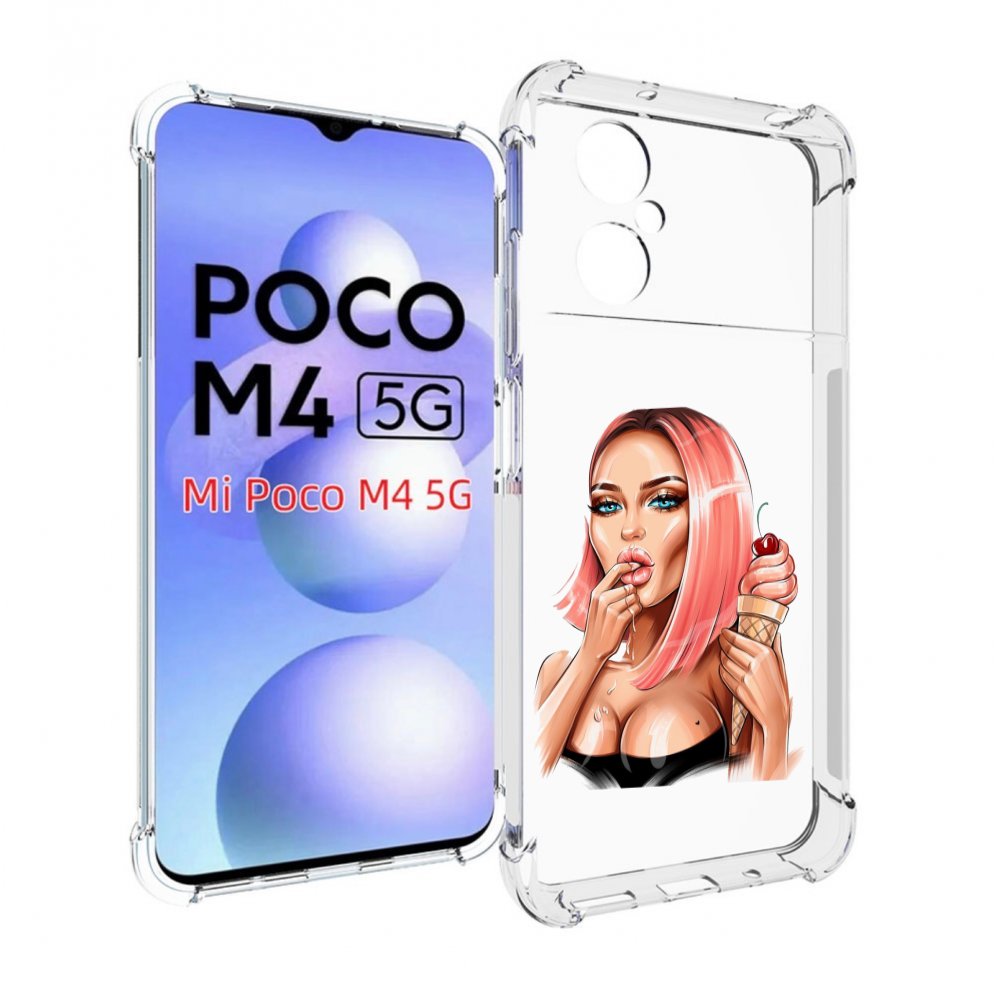 

Чехол MyPads Девушка-и-мороженое женский для Xiaomi Poco M4 5G, Прозрачный, Tocco