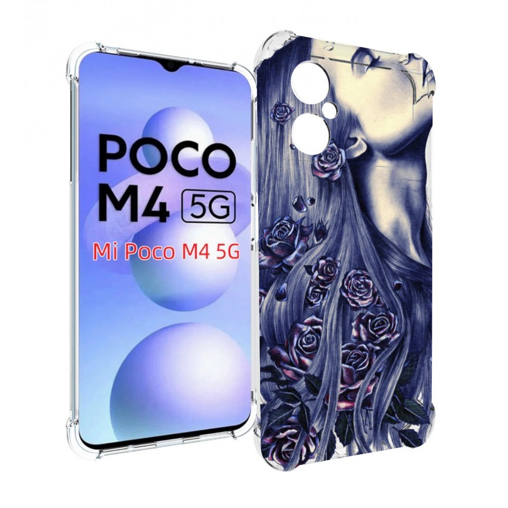 

Чехол MyPads Девушка с розами женский для Xiaomi Poco M4 5G, Прозрачный, Tocco