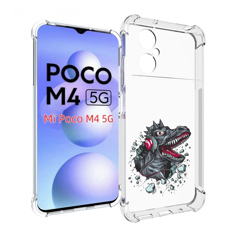 

Чехол MyPads Нарисованный динозавр в наушниках для Xiaomi Poco M4 5G, Прозрачный, Tocco